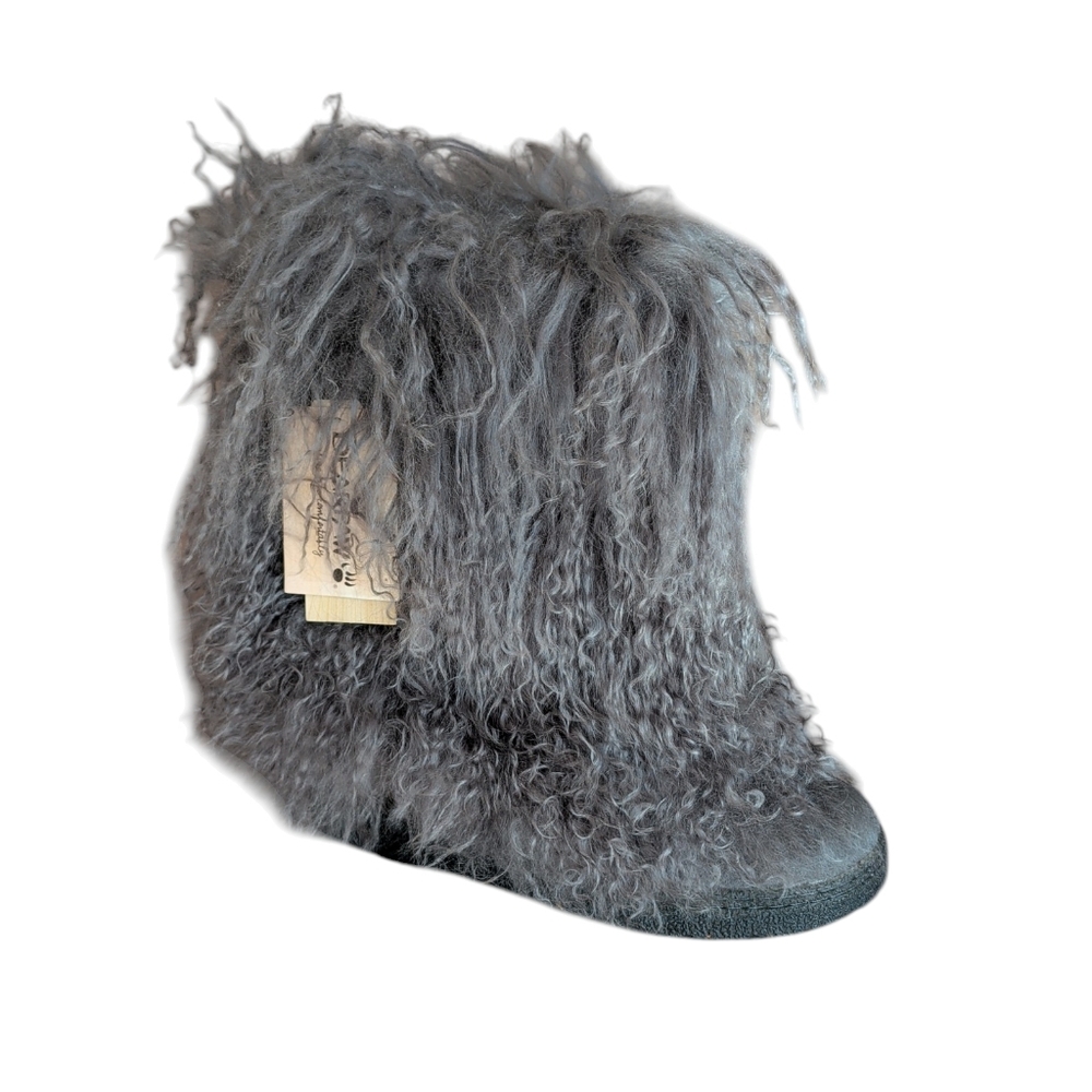 NIB BearPaw Boetis II Curly Fur Mid-Calf Winter Boots 6M Charcoal